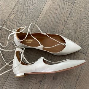 Aquazzura Christy lace up leather flat, sliver